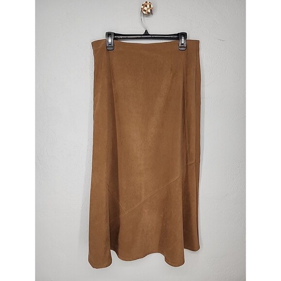 Faux Suede Camel Midi Skirt Prairie Western Muted Neutral Casual Chic Fall | 12 - Picture 5 of 7